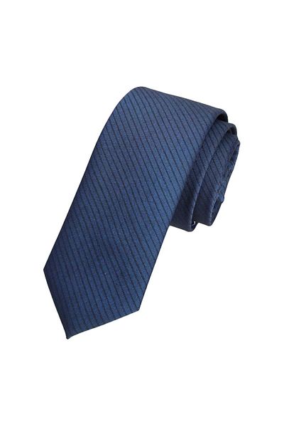 Exve Exclusive Indigo Blue Striped Jacquard Woven Thin Fashion Slim Tie