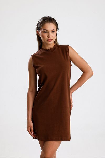 Elia Moda Bluză maro 100% bumbac interlock cu mâneci zero