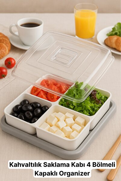 İ&A HOME حاوية تخزين وعرض رمادية متعددة الأغراض مكونة من 4 قطع مع غطاء – لتناول الإفطار/المقبلات