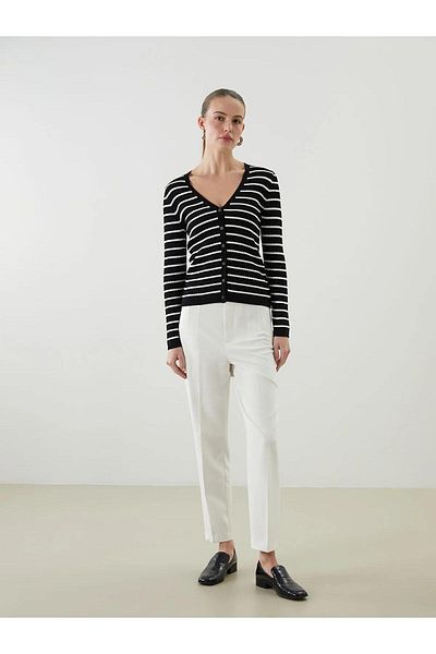 LC Waikiki LCWAIKIKI Cardigan clasic pentru femei, cu decolteu în V, în dungi (W5)