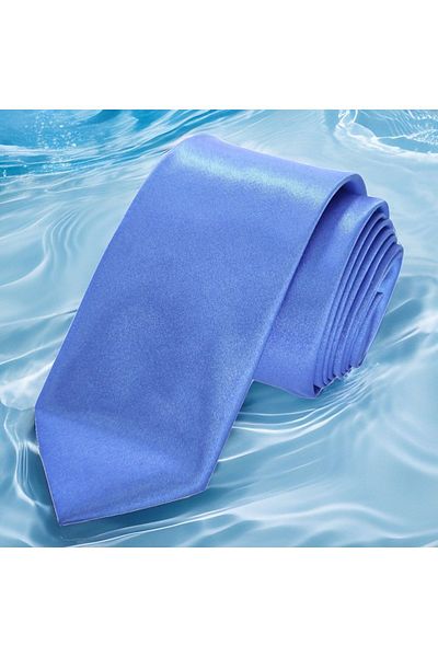 Exve Exclusive Blue Plain Dupon Satin Woven Thin Fashion Slim Tie