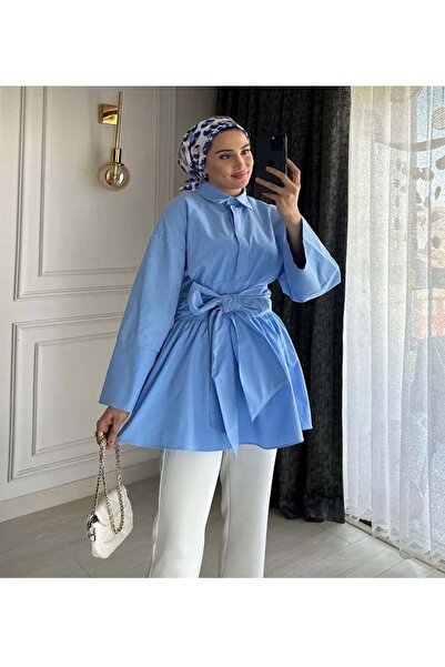 Aler 25Y7313 TUNİK YARIM DÜĞME BELİ KUŞAKLI ÖNDEN BAĞLAMALI MAVİ