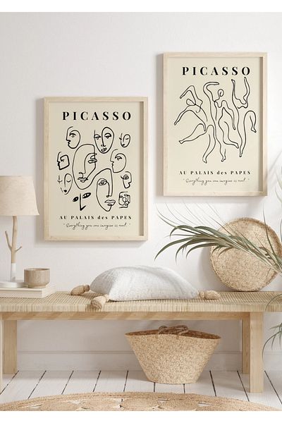NT Handmade Natural Wood Framed Uv Printing 2-Piece Picasso Wall Painting – Modern & Stylish Wall Decor