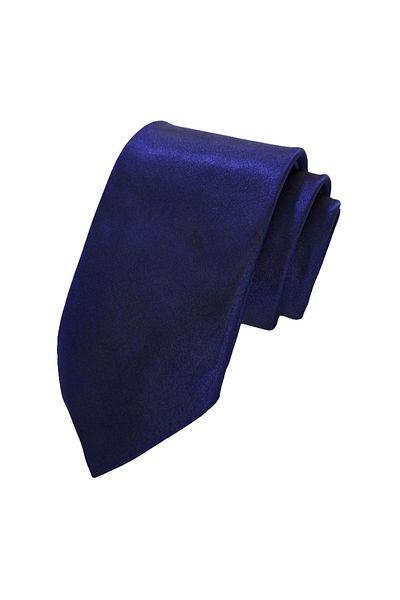 Exve Exclusive Navy Blue Plain Satin Woven Italian Tie