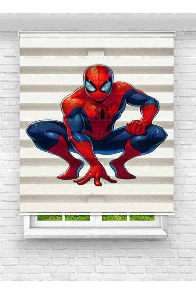 White Rose Design Spider-Man (Örümcek Adam) Desenli Baskılı Zebra Perde