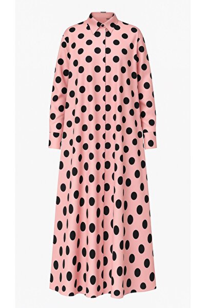 MERT ERKAN فستان قميص ماكسي من الساتان مع أزرار مخفية ونمط A-Form/مقاس كبير