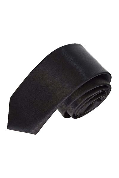 Exve Exclusive Black Plain Satin Woven Thin Fashion Slim Tie