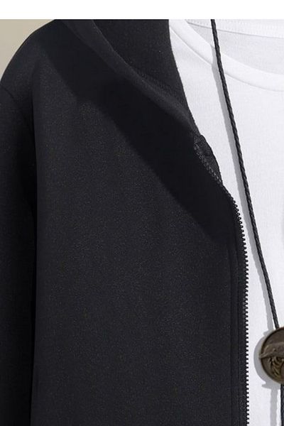 DEEPSENSE Men's Black Hooded Zippered Oversize Sweatshirt Jacket Cardigan