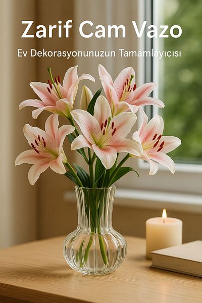 Open Home Concept Handmade Transparent Glass Vase – Decorative Vase for Daisy, Rose, Lily 12 cm