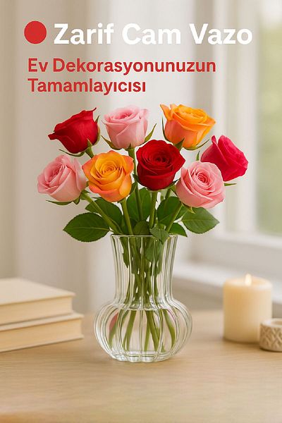 Open Home Concept Handmade Transparent Glass Vase – Decorative Vase for Daisy, Rose, Lily 12 cm