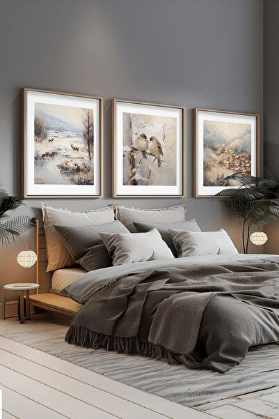 STARYUNA Slika sa efektom uljane slike zimskog pejzaža sa pticama, set od 3 s...