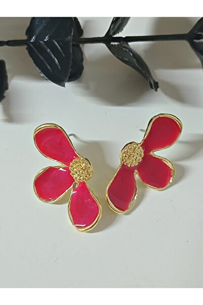 mos&more Red Half Flower Lightweight Stylish Women's Earrings