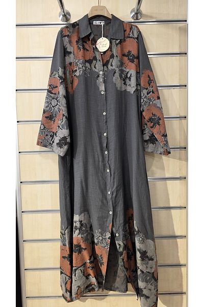 Park Moda Italian Linen Shirt Dress Long Patterned