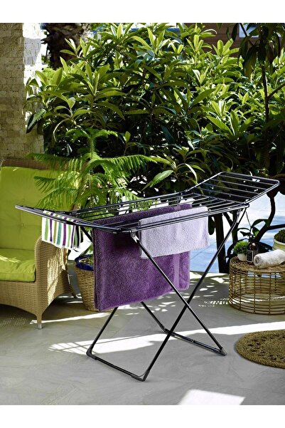 woodhub Kalın Borulu Kanatlı Çamaşır Kurutma Askısı, Siyah