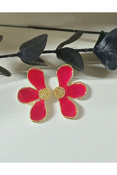 mos&more Red Half Flower Lightweight Stylish Women's Earrings