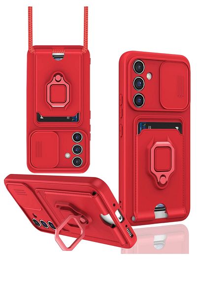 Novatis Samsung Galaxy S24 Fe Compatible Card Holder Carrying Drawstring Ring 3D Camera Protection Case