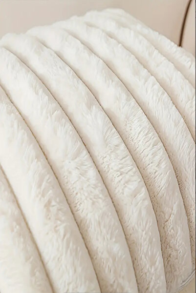 EVREKA 4'lÜ Peluş Krem Beyaz Çift Taraflı Dekoratif Modern Yıkanabilir Kırlent Kılıfı,Yastık Kılıfı