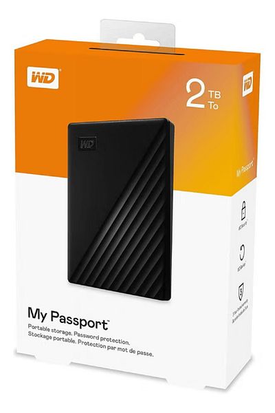 WD محرك أقراص صلبة خارجي محمول My Passport سعة 2 تيرابايت بمنفذ USB 3.0 - WDBYVG0020BBK سعة 2 تيرابايت