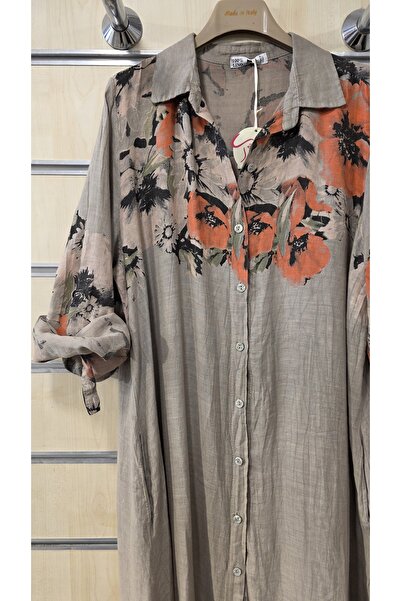 Park Moda Ιταλικό λινό πουκάμισο φόρεμα με μακρύ σχέδιο