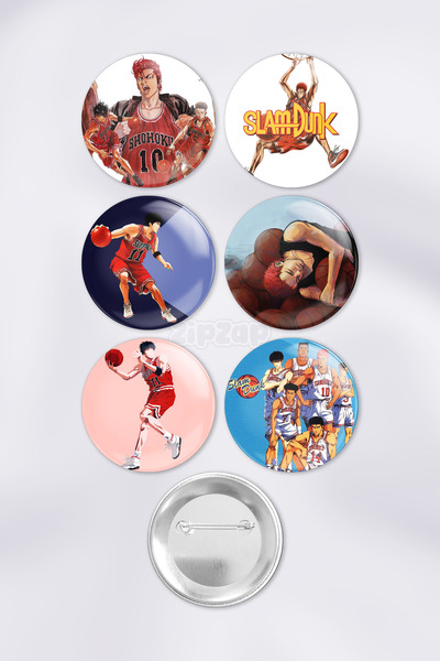 ZipZap Slam Dunk Çanta Süsü Rozet İğneli Buton Rozet Seti (6 ADET)