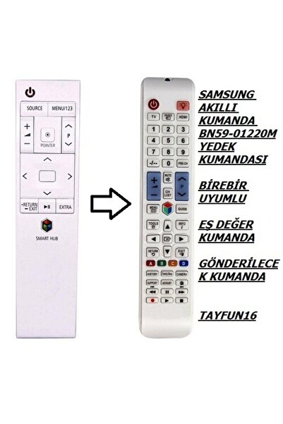 Samsung ile uyumlu AKILLI KUMANDA BN59-01220M BEYAZ YEDEK KUMANDA