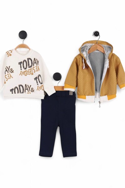 voyyo kids baby بدلة أطفال أولادي أنيقة مكونة من 3 قطع معطف واق من المطر بغطا...