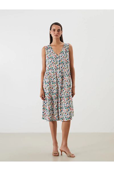 LC Waikiki LCWAIKIKI Rochie clasică mixtă cu decolteu în V, cu flori, în linie A