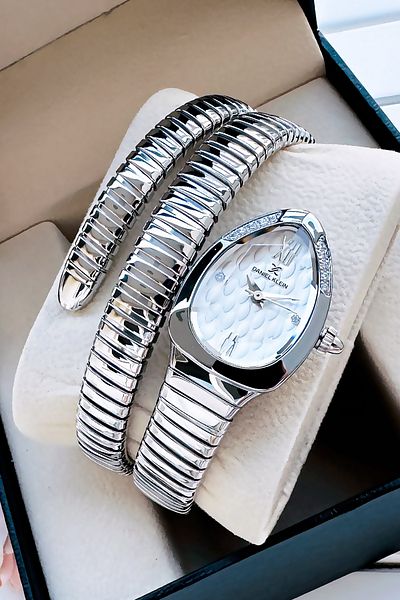 Daniel Klein Snake Model Women's Wrist Watch, Waterproof Silver Color Steel Band - Bracelet Gift Gdkb2012C5