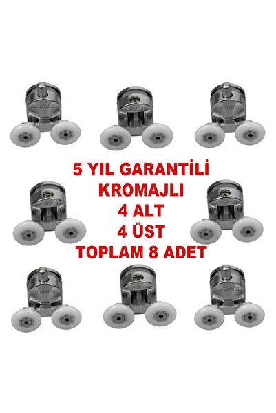 abnturk Cam Duş Kabin Tekerlek 8 adet Krom Rulman Set Duşakabin Teker Takımı Süper Tekerlek Sistemli Ayak