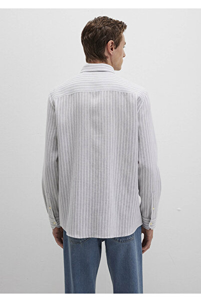 Mavi Çizgili Gri Erkek Gömlek M0211693-91013