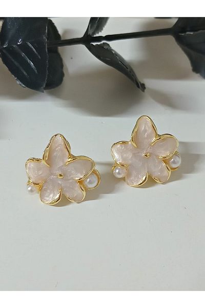 mos&more Small Women's Earrings with White Pearlescent Flower Pearl