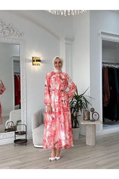 KAHMA COLLECTİON Kahma Chiffon Dress Coral 25Y13167