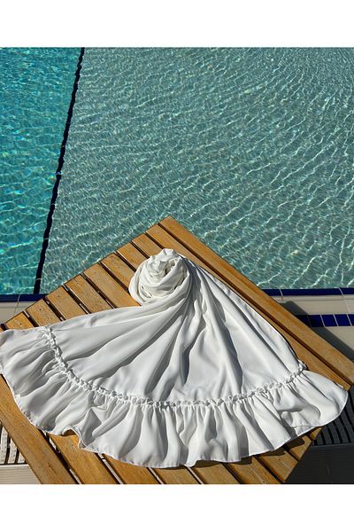 NAKŞİDİL Ruffled White Shawl