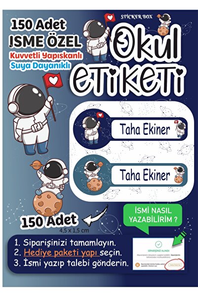 Think And Print Okul Etiketi Kalem Defter isimli Etiket Isim Yazılabilen Uzay...