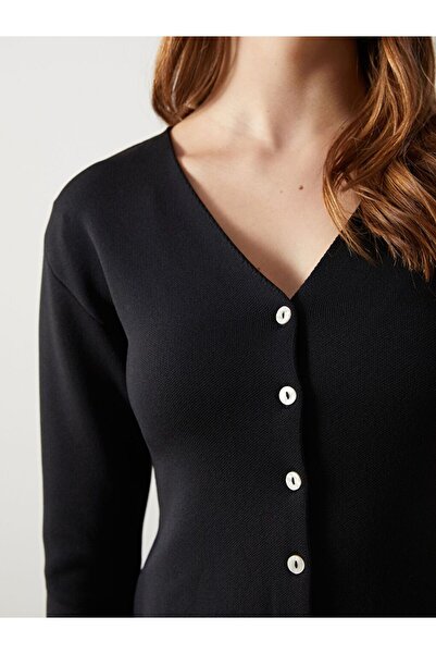 LC Waikiki Black V-Neck Women's Knitwear Cardigan