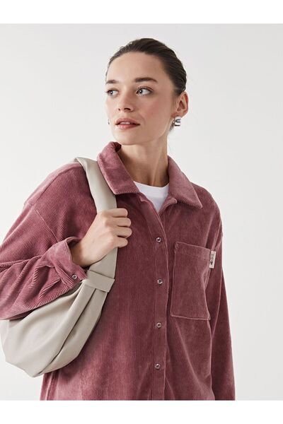 LC Waikiki Pembe Oversize Kadife Kadın Gömlek Tunik
