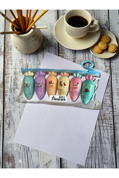 everart Havuçlu Emojı Desenli Fosforlu Kalem Seti 6 Lı