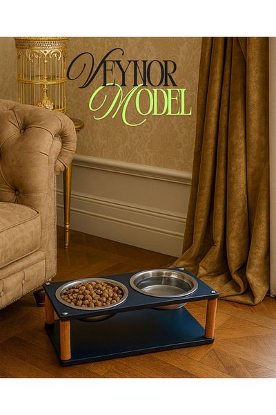 Okay Modern Wooden Disassembled Cat and Dog Food Stand – Food and Water Stand with 2 Stainless Steel Bowls