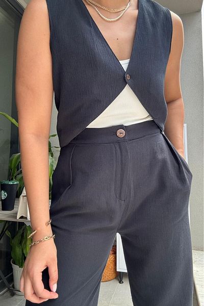 Güneş Lina Linen Blend Suit – Navy Blue