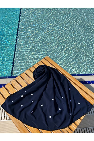 NAKŞİDİL Papatya Navy Blue Shawl