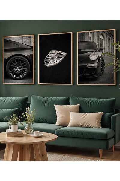 NT Handmade Natural Wood Framed Uv Printing Porche Wall Painting – Modern & Stylish Car Wall Decor