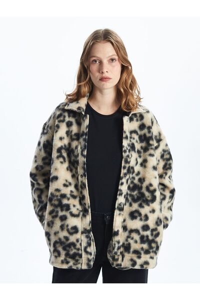LC Waikiki LCWAIKIKI Classic Leopar Desenli Oversize Kadın Pelüş Gömlek Ceket