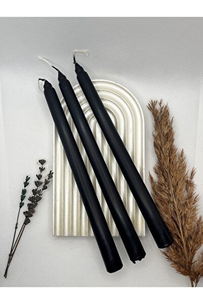 Verda Desing Dekoratif Pastel Mat Siyah Şamdan Mumu 3 lü Set