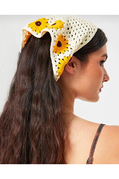 İnDerin Kadın Bandana Tığ İşi Üçgen Çiçek Yazlık Saç Bandı - Şık Saç Bantları - Hafif Saç Aksesuarları