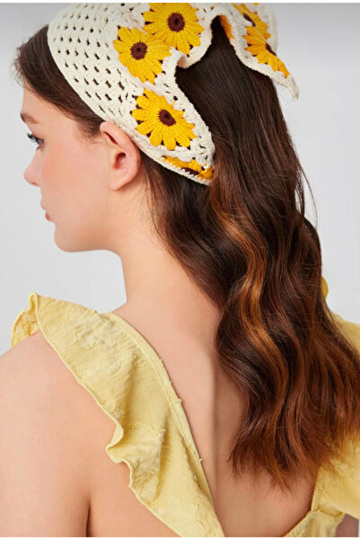 İnDerin Kadın Bandana Tığ İşi Üçgen Çiçek Yazlık Saç Bandı - Şık Saç Bantları - Hafif Saç Aksesuarları