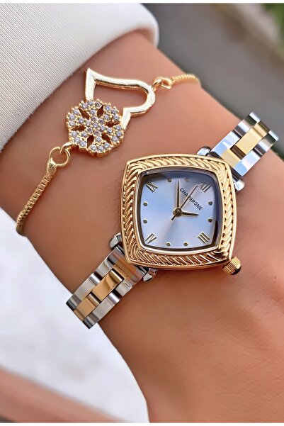 Merand Elegant square case women's wristwatch - stylish design with gold silver steel strap