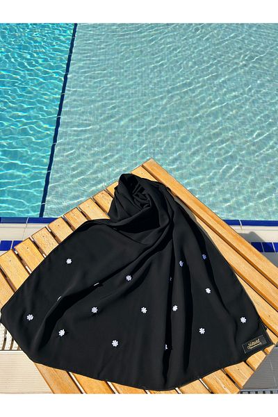 NAKŞİDİL Black Shawl with Daisies