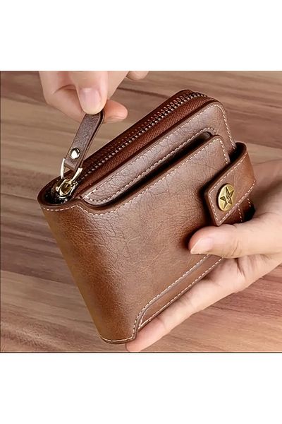 ORGANICYOU Portofel pentru bărbați SHENZHEN în stil vintage - cu compartiment pentru monede, fermoar, design elegant din piele artificială