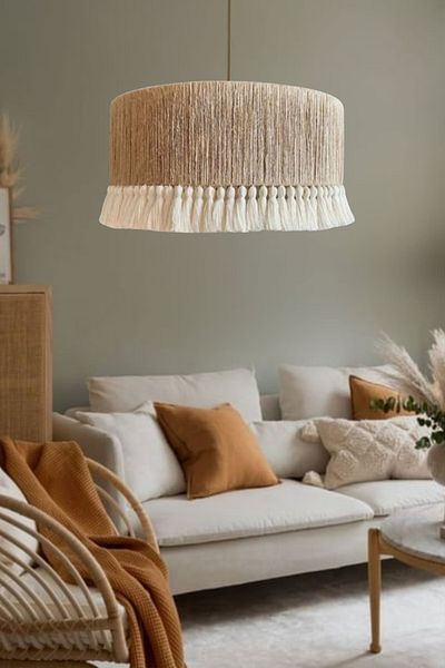 CESSTORE Lighting Bohemian Jute Wrapped Macrame Tassel Drum Chandelier