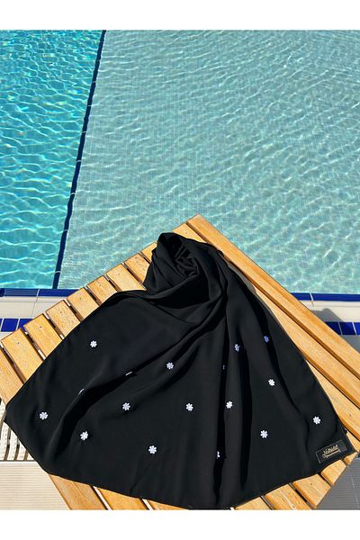 NAKŞİDİL Black Shawl with Daisies